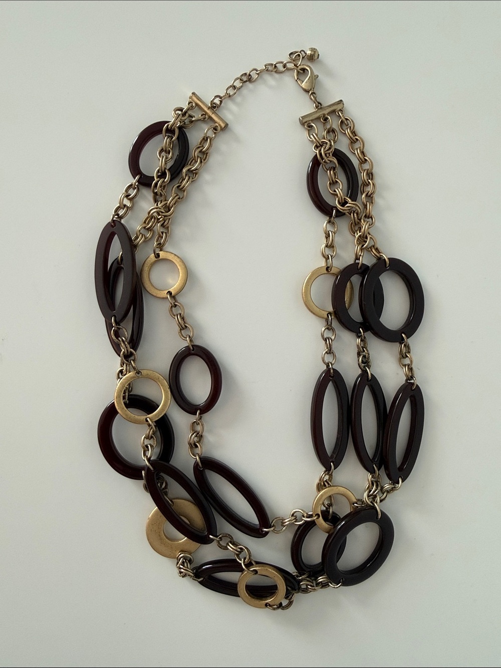 Layered Oval Link Necklace in Brown and Gold